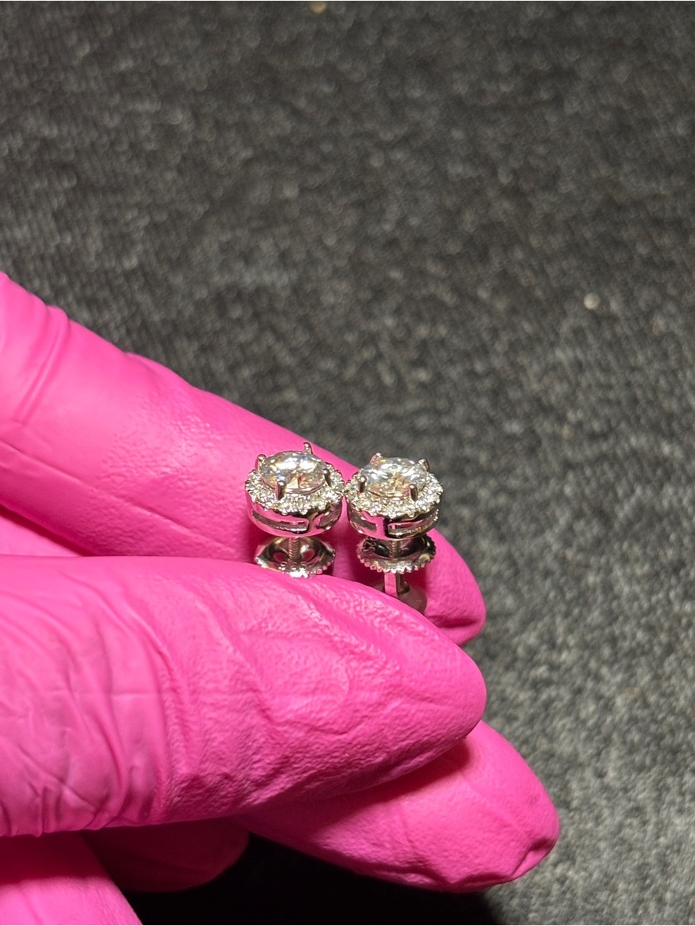 .925 Sterling Silver 1ct. VVS Moissanite Solitaire Halo Stud Earrings - Picture 5 of 14